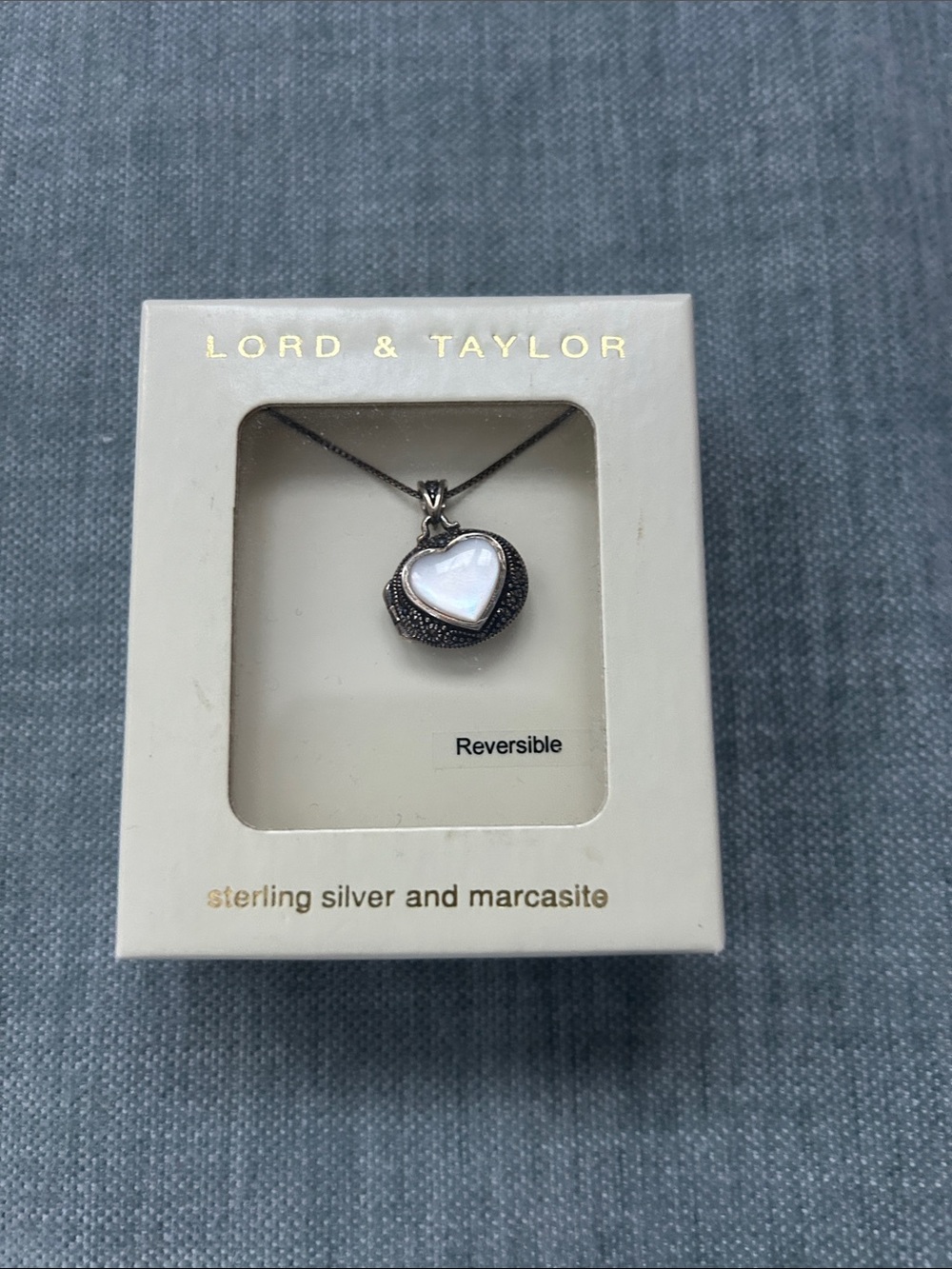 Lord & Taylor Sterling SilverHeart Pendant Necklace w/Iridescent White Center